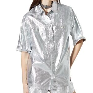 NWT Lanhtropy Soho Metallic Shirt — Silver Holiday Party Minimalist Oversized